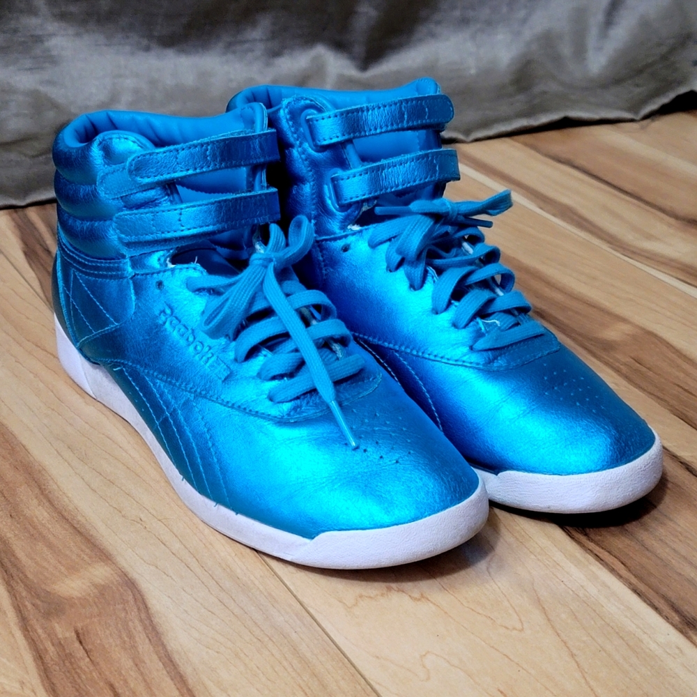 Metallic Blue Reebok Classic Freestyle High Tops